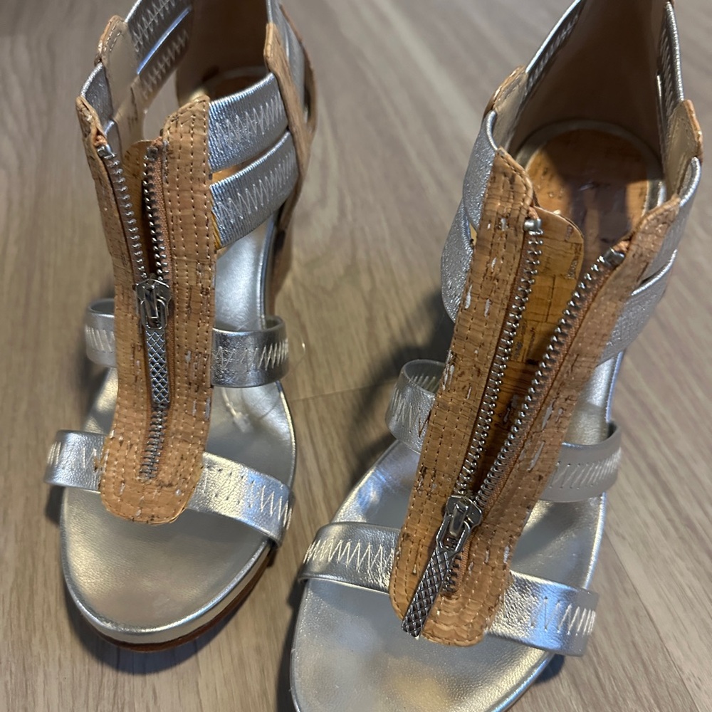 Donald J. Pliner Silver and Tan Sandals